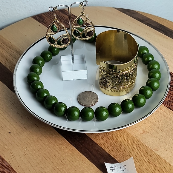 Jewelry Dish Saucer Bundle of 4 Green Gold Tone - Picture 3 of 7